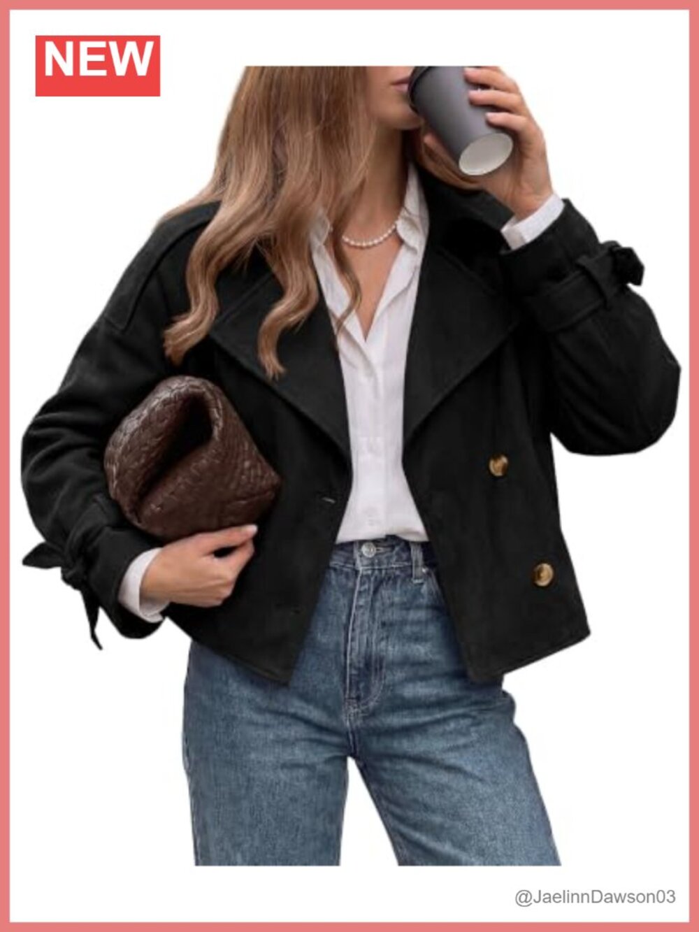 Faux Suede Double Breasted Cropped Trench Coat Women's Casual Jacket